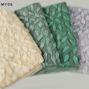 A variety of colors can be customized leaf pattern embroidery lace fabric
