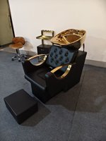 Fauteuil de lavage moderne en bois noir pour salon, durable et étanche, avec bac en céramique, idéal pour salons de coiffure, salles de bain et hôtels