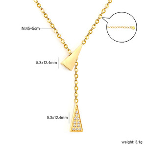 Collar con colgante de triángulo geométrico de aleación de zinc con engaste de punta, cadena de moda para fiesta - Product Image 4