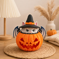Lanterne Citrouille Chat d'Halloween Imprimée en 3D, Lumineuse, à Piles, Ornement Portable, Décoration de Bureau Créative et Accessoire de Fête