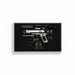Printed <b>Canvas</b>: Disassembled Gun Wall Art - Modern Industrial Decor,WHITE <b>FRAMED</b> <b>CANVAS</b> - Product Image 2