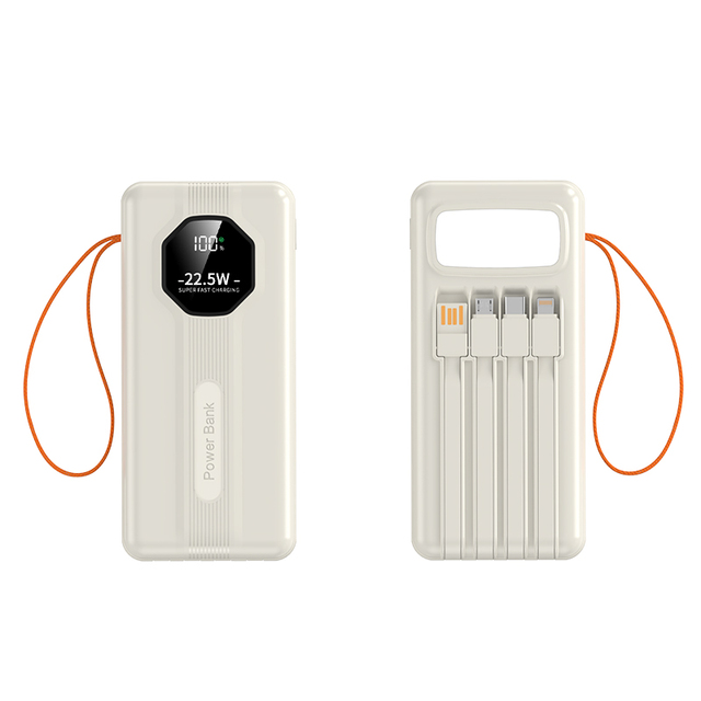 New Style Portable LED Display Plastic Type-C Bidirectional Fast Charging Built-In Cable Power Bank