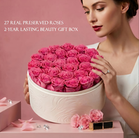 27 Roses Éternelles en Boîte Ronde – Fleurs Préservées (Rose et Blanc) du Yunnan – Cadeau Idéal pour Anniversaire, Fête des Mères, Saint-Valentin