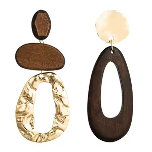 Vintage Irregular Water-drop shaped wooden earrings for women