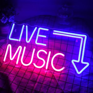 Enseigne au néon de musique live, grandes lettres LED bleues et roses pour studio de musique, bar à domicile, pub, alimentée par USB avec interrupteur, décoration murale - Product Image 2