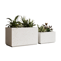 Bac à plantes extérieur en terrazzo, jardinière de cour, bac à fleurs en pierre pour clôture extérieure, en acier inoxydable et fer forgé