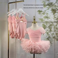 Lindo Leotardo de Ballet Rosa con Pliegues para Niñas, Traje de Danza de Manga Corta, Ropa de Danza de Nailon y Spandex para Niñas de 3 a 15 Años