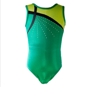<span class=keywords><strong>Justaucorps</strong></span> de gymnastique verts pour enfants filles strass sans manches bon marché en gros d'usine - Product Image 3
