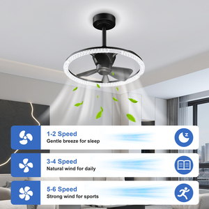 19.7'' Modern <b>Crystal</b> Ring Fandelier <b>Ceiling</b> Fan with <b>LED</b> <b>Light</b> APP & Remote Control 3000K‑6500K Memory Function for Bedroom - Product Image 4