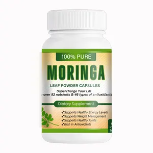 Özel etiket organik Moringa yaprağı tozu oleifera özü Moringa Vegan takviyesi toz kapsül