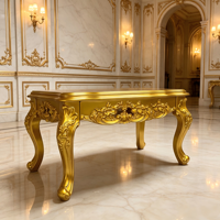 Table basse carrée de style européen, faite à la main, avec cadre en chêne antique et plateau en marbre, meubles de salon
