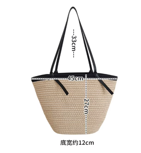 Nouveau sac fourre-tout en coton tressé à la main, simple et tendance, pour femmes, <span class=keywords><strong>grande</strong></span> capacité, sac de plage d'été pour les vacances - Product Image 5