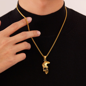 Collier avec pendentif tête de mort, couleur or et argent, chaîne en acier inoxydable, style punk, bijoux unisexes, à porter au quotidien - Product Image 2