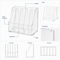 Boîte de présentation de dossiers en acrylique personnalisée, organiseur de documents transparent pour bureau, avec fentes verticales, support de rangement de bureau avec logo OEM