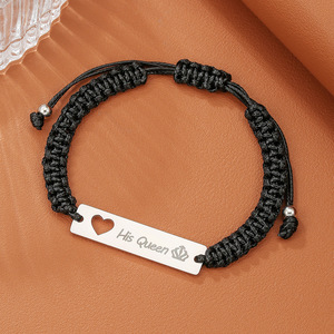Custom Woven <b>Bracelet</b> Stainless Steel Tag Heart Engraving Personalized <b>Couple</b> Gift Valentine's Day Anniversary Unisex Jewelry - Product Image 3