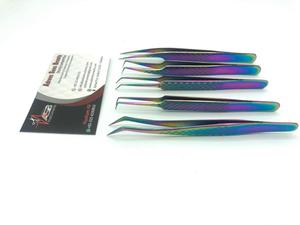 Pinzas profesionales de Extensión de pestañas de acero inoxidable con revestimiento de Plasma de titanio, punta de volumen de agarre de diamante, Color arcoíris puntiagudo ASB - Product Image 6