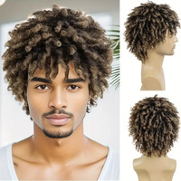 Perruque courte afro bouclée crépue pour hommes noirs, petites locks, cheveux synthétiques à tresser, aspect naturel, bonnet intégral