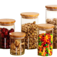 Pot de conservation alimentaire en verre borosilicate à large ouverture cylindrique avec couvercle en bambou et préservation de la fraîcheur
