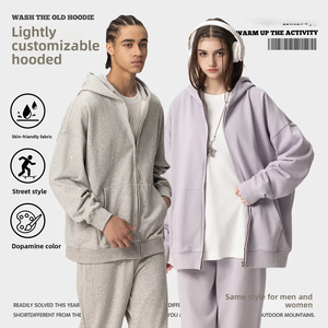 <span class=keywords><strong>Felpa</strong></span> con Cappuccio Oversize da <span class=keywords><strong>Uomo</strong></span> di Alta Qualità 400Gsm Autunno Inverno Giacca Casual Nera Pesante con <span class=keywords><strong>Cerniera</strong></span> Ampia - Product Image 3