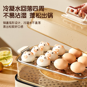 Vaporera eléctrica Chigo de tres capas, olla de cocina de acero inoxidable de gran capacidad de 10L+ con temporizador y tapa de vidrio templado - Product Image 2