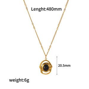 Collier Pendentif Tendance en Acier Inoxydable avec Pierre Naturelle Sertie en Bezel, Forme Fleur, Design Géométrique TN3457 GN - Product Image 5