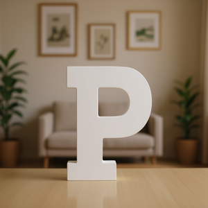 Lettera P in legno bianca da 12 pollici per decorazione da parete e casa - Product Image 3