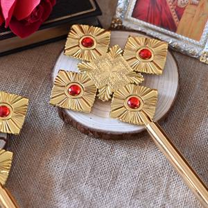 HT 정교회 제단 십자가 아연 합금 사제용 손십자가 레드 스톤 비잔틴식 축복 십자가 성례용품 - Product Image 3