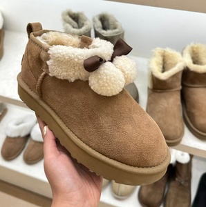 Pom pom bow decor suede short snow <b>boots</b> thick plush lining thick platform sole warm winter uggs <b>boots</b> for women - Product Image 3