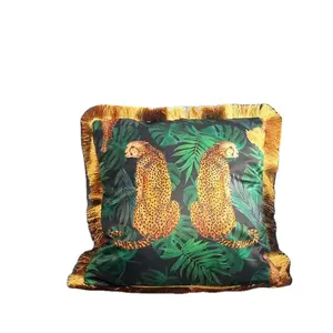 Licht Luxe Stijl Zijde Tropische Animal Forest Kussen Gouden Kwastje Decoratie Kussen Kussen Thuis Kussen Case