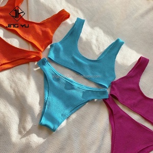 2024 Famous Brands Textured Stretchy Bandeau Bikini Custom Logo Swimwear Women Crinkle Rib Fabric Bikini - Product Image 4