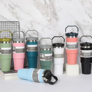 30oz xách tay ngoài trời leakproof thép không gỉ chân không <span class=keywords><strong>Flask</strong></span> du lịch chai nước với rơm xe cách điện Tumbler với xử lý - Product Image 2