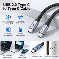 Cable USB C Trenzado de 1m 2m, Cable de Carga Rápida USB-C a USB-C, 240W 5A, Cable de Cargador Tipo C PD3.1 EPR Personalizado de Fábrica