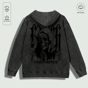 Sudadera con Capucha 100% Algodón Lavado con Estampado Gráfico de la Leyenda 'Faith Over <span class=keywords><strong>Fear</strong></span> Grim Reaper', Varios Colores - Product Image 1