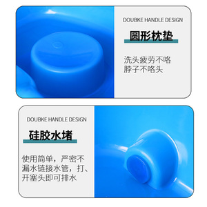 Bac à shampoing inclinable pour personnes âgées, en plastique bleu clair, avec trou de drainage - Product Image 4