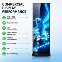 Totem publicitaire LED pliable sur pied, procédé GOB, rangement facile, résolution 8K, étanche IP54, HDR 1000:1, garantie 5 ans