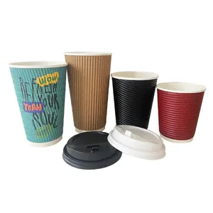 8oz 12oz 16oz Anti-scald Double Wall Paper Cup Ripple Wall Insulated Coffee Cups For Hot Drinks