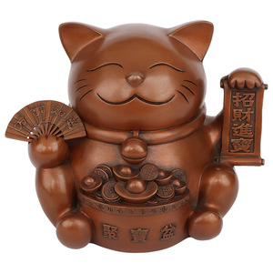 Copper Cat Figurine Feng Shui <b>Desk</b> Decor Office Home Gift Chinese New Year Single Piece - Product Image 4