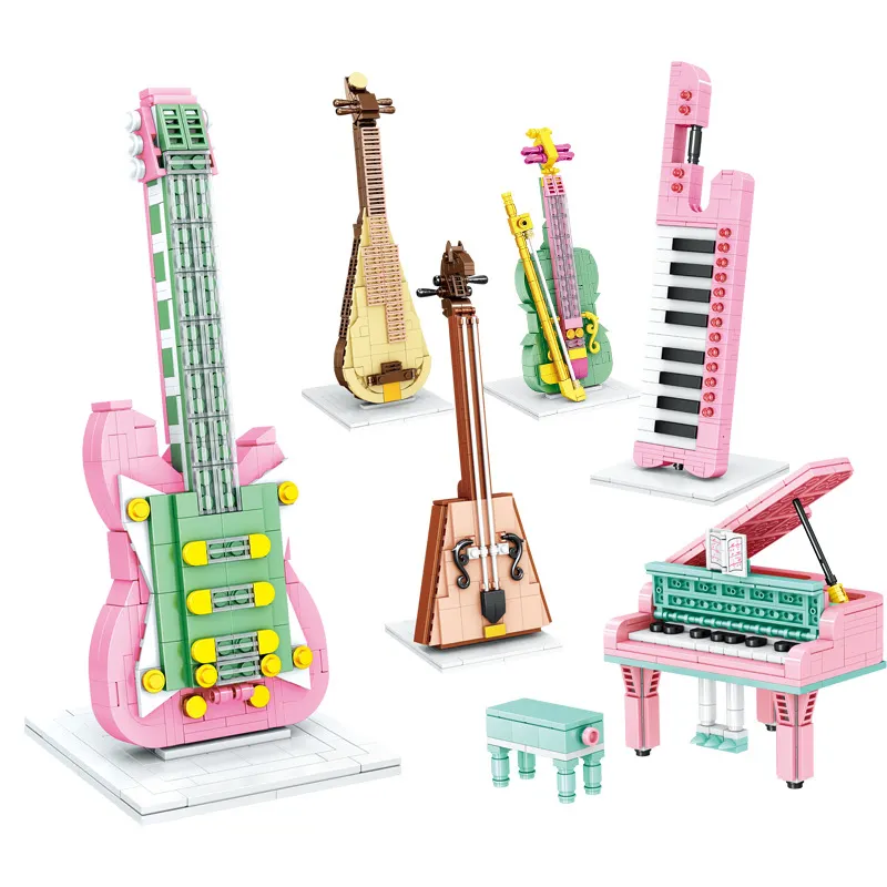 DIY Building Blocks Musical Instruments Piano Guitar Violins Plastic Bricks Construction Compatible Blocks Toys Girls Gift