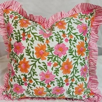 Housse de coussin à volants en coton 100% à motifs floraux, housse de coussin décorative botanique pour canapé, chambre à coucher, maison de campagne, décoration intérieure