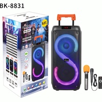 Enceinte Bluetooth d'extérieur sur chariot, puissance 40W, double haut-parleur 8 pouces, éclairage RGB dégradé, 7.4V 3600mAh, TWS, FM, USB, lecture TF, micros intégrés et adaptateur 9V