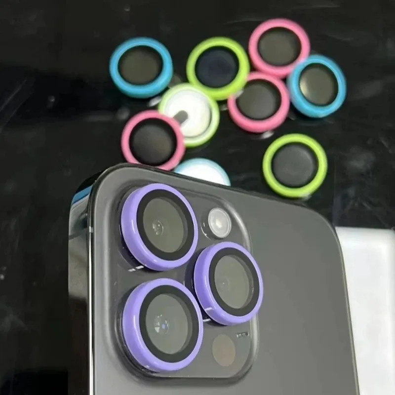 Protecteur d'objectif de caméra lumineux pour iPhone 15 14 13 Pro Max 12 13 Mini anneau d'objectif en céramique Film protecteur de caméra arrière verre