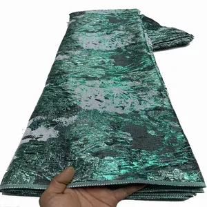 NI.AI ดามัสกัสผ้าแฟชั่นสีเขียวผ้าลูกไม้แอฟริกันผู้หญิงเสื้อผ้าเย็บปักถักร้อยดามัสกัสลูกไม้ผ้า
