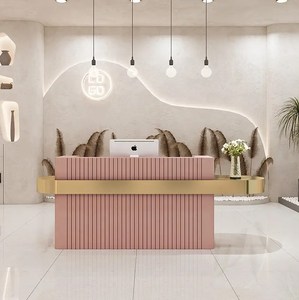 OEM/ODM Service Modern <strong>Pink</strong> and Gold Wood <strong>Beauty</strong> <strong>Salon</strong> Reception Desk for Commercial Use - Product Image 1
