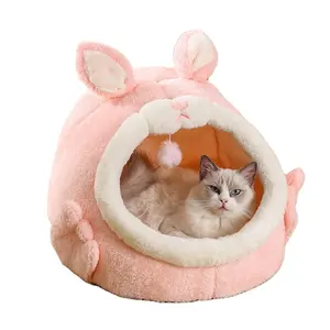 Warm winter Cat dog pet house Cute semi-enclosed cat house Arctic fluffy pink rabbit pet supplies