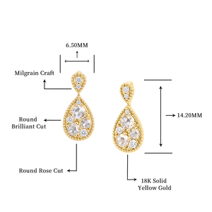จี้เพชรทรงหยดน้ำแบบคลัสเตอร์ ดีไซน์โบราณ ประดับมิลเกรน วินเทจ ทองคำแท้ 18K สีเหลืองทอง ประดับเพชรทรงโรสคัท สำหรับใส่ทุกวัน สินค้ามาใหม่ - Product Image 4