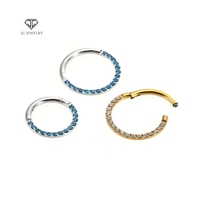 Superstar G23 Titanium segmen berengsel ukiran halus cincin hidung Septum samping tatahan 15 putih Zircon PVD perhiasan tindik badan
