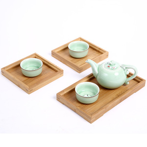 Juego de té de bambú Fan Jing con bandeja rectangular de estilo japonés para servir té y aperitivos, color madera natural - Product Image 2