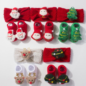 Gebreide Hoofdband En Sokken Baby Set Kerst Cartoon Kinderen Outfit Herfst En Winter Warme Baby Tweedelige Set - Product Image 2