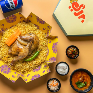 Empaquetado de papel Kraft Hexagonal para restaurante Halal personalizado para Kabsa arroz pollo picante Bukhari Mandi Sushi patatas fritas comida para bebés - Product Image 3