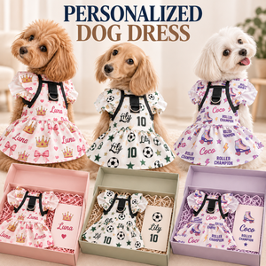 <b>Dog</b> Dress Personalized Pet Photo Name Printed Puppy Dress with <b>Harness</b> for Small <b>Dogs</b> <b>Custom</b> Pattern Pet Clothes Gift - Product Image 1